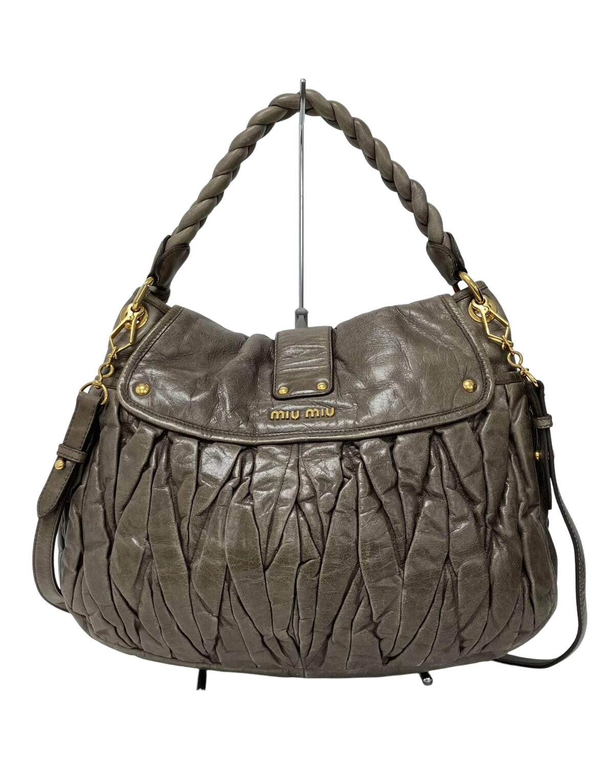 Miu Miu Matelassé Greige 2-Way Bag